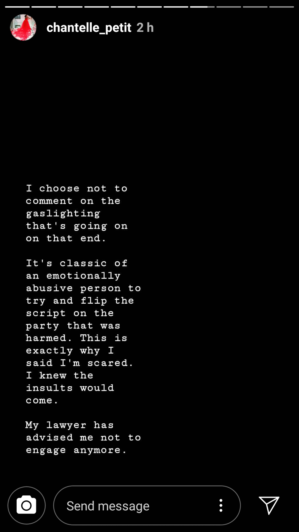 Chantelle’s reply on Thursday (Instagram)