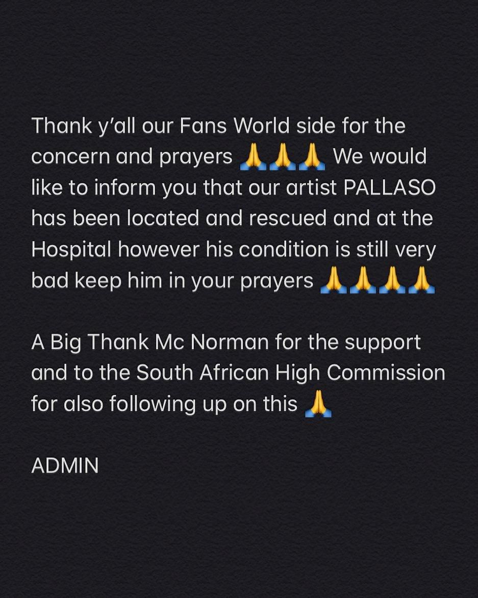 Jose Chameleon's brother Pallaso in critical condition after being attacked in South Africa