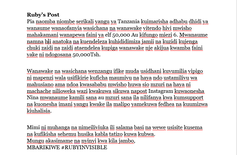 Ruby's post on Domestic  violence
