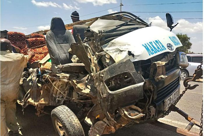 Wreckage of the vehicle that was involved in accident along Kangundo-Nairobi road