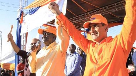 ODM party leader Raila Odinga campaigning for Irshad Sumra at a campaign rally in Mukuru Kwa Njenga