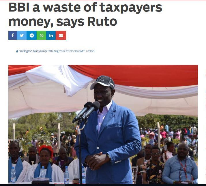 A screenshot of the headline that was faulted by DP Ruto