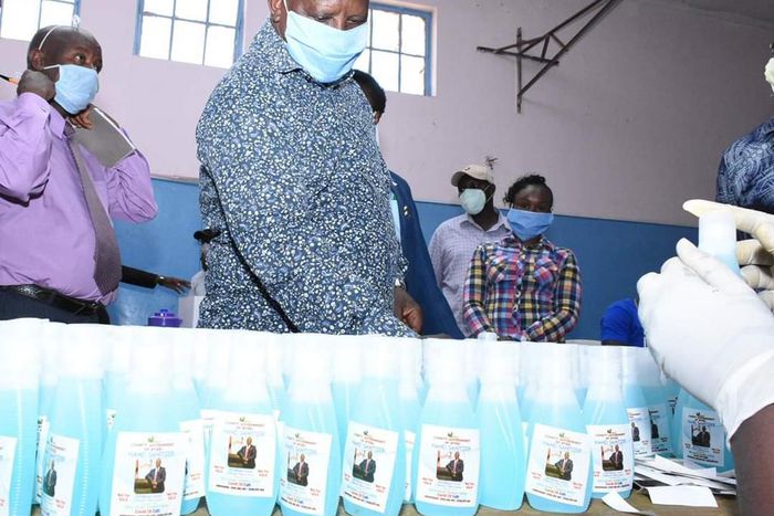 Nyeri Governor Mutahi Kahiga defends putting his photo on sanitizers donated by a private company