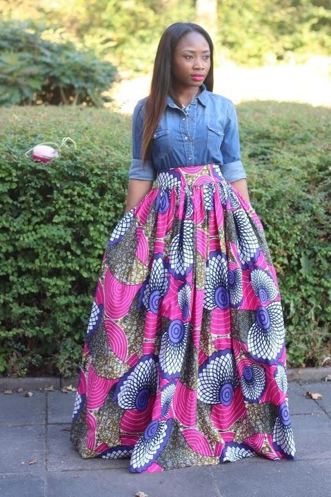 Ankara and denim styles (Pinterest)
