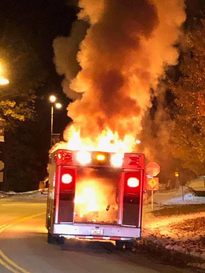 Several narrowly escape death after ambulance bursts into flames