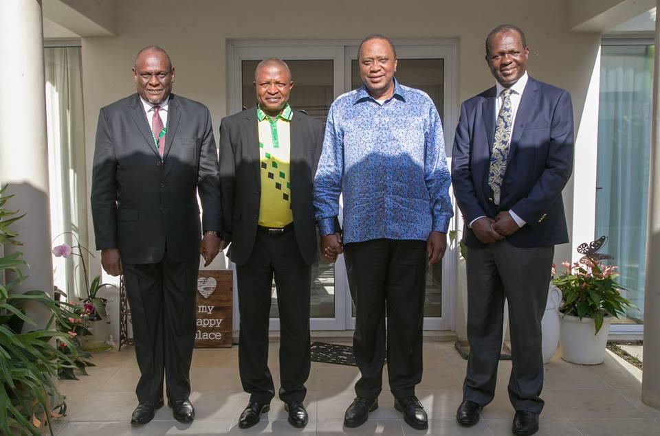 Left to right: Jubilee Vice Chairman David Murathe, ANC Deputy President David Mabuza, President Uhuru Kenyatta and Jubilee Secretary General Raphael Tuju