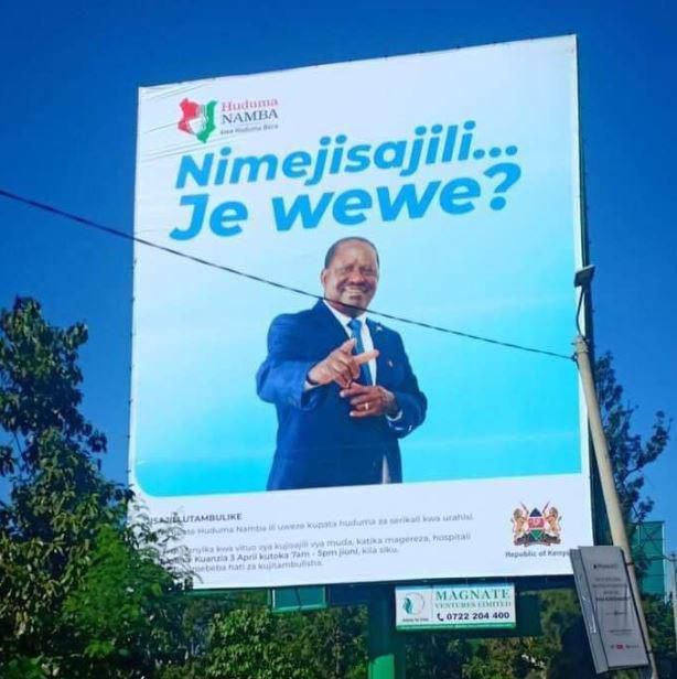 Kenyans react to viral photo of Raila on Huduma Namba billboard