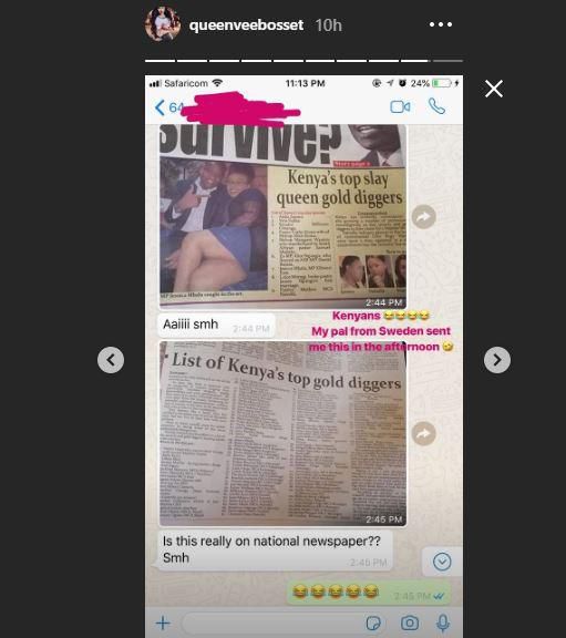 Vera Sidika reacts to list of top slay queens and gold diggers in Kenya