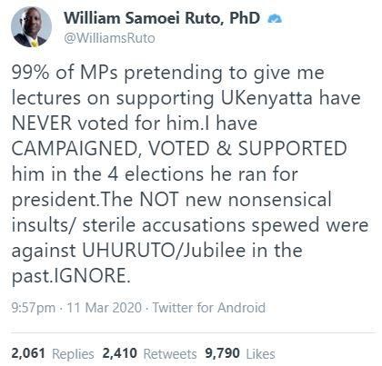 DP William Ruto's tweet