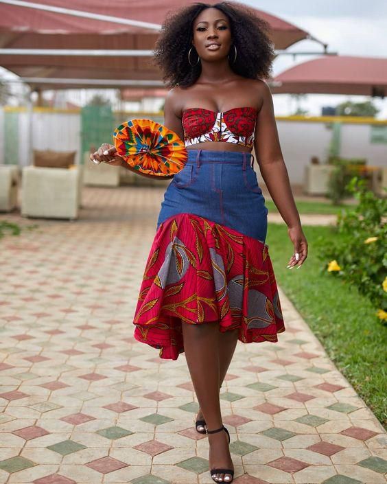 Ankara and denim styles (Pinterest)