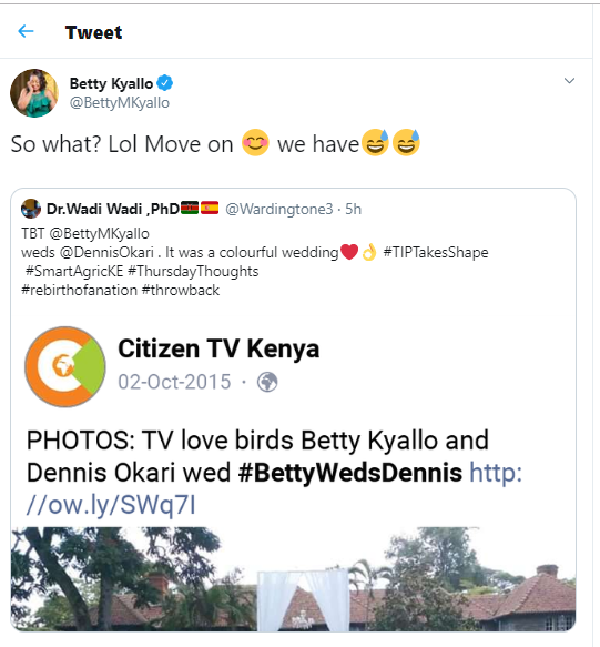 Betty Kyallo’s reaction after fan shared TBT photo of wedding with Okari