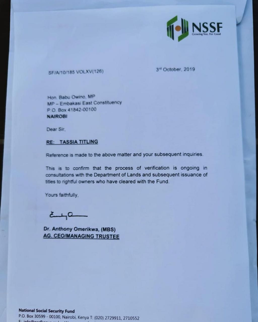 Babu Owino cancels Planned Demonstrations to NSSF and Ministry of lands offices