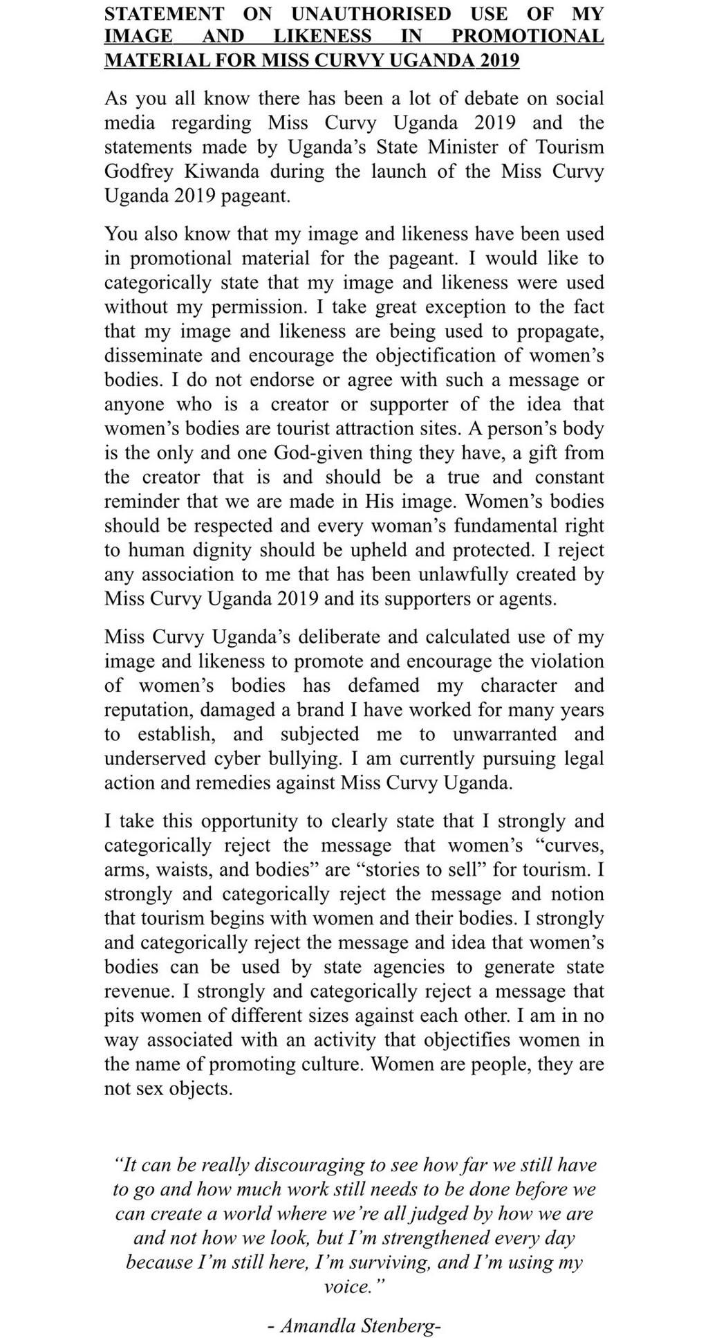 Msalame shared the statement from her lawyers on Twitter