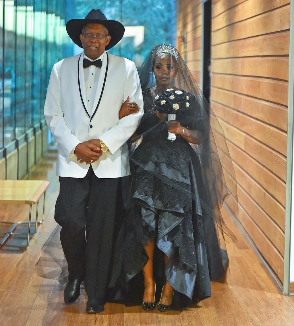 Bride in black weddng dress (My Afro Caribbean Wedding)