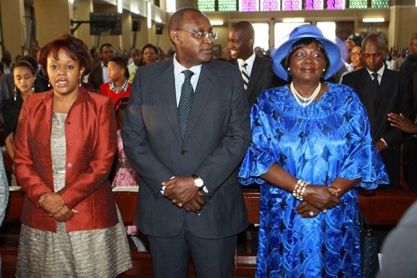 Mama Ngina Kenyatta (right), Muhoho Kenyatta and his wife Erica Kenyatta (left) whose mother Norma Kanja, hailed from Jamaica