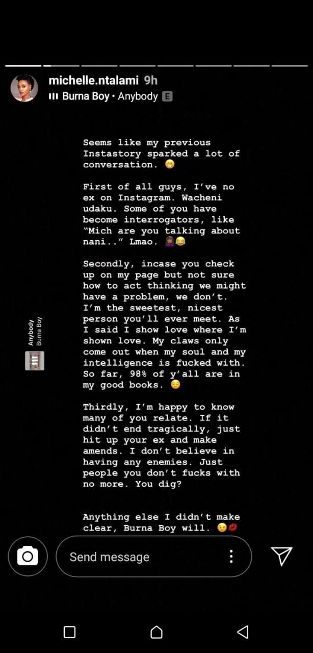 Wacheni Udaku - Michelle Ntalami forced to clear the air after Instagram post on exes