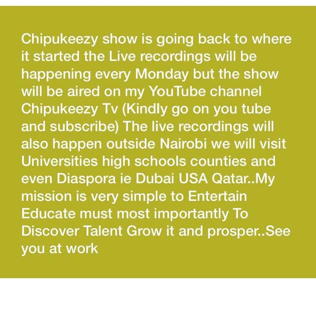 Chipukeezy announces new home for his Show, after fall out with Ebru TV