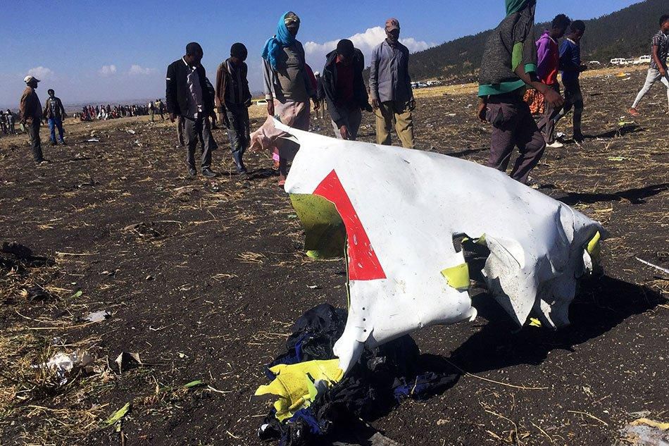 Remnants of Ethiopian Airlines Flight 302 which crashed shortly after take-off on Sunday.