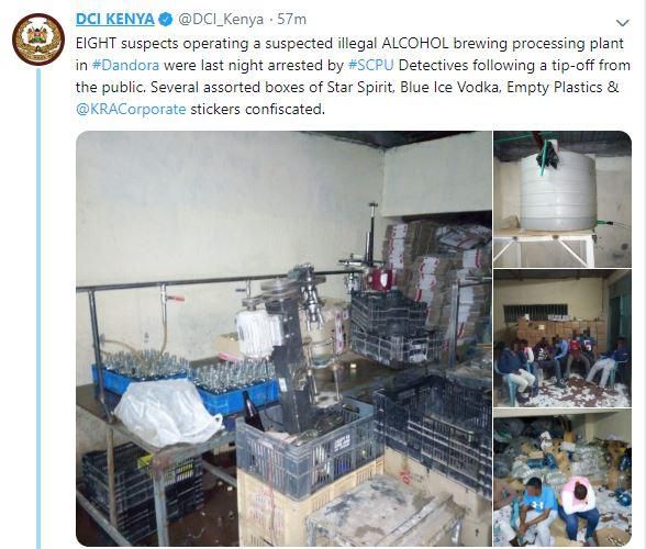 DCI raid illegal alcohol manufacturing plant in Nairobi, 8 arrested