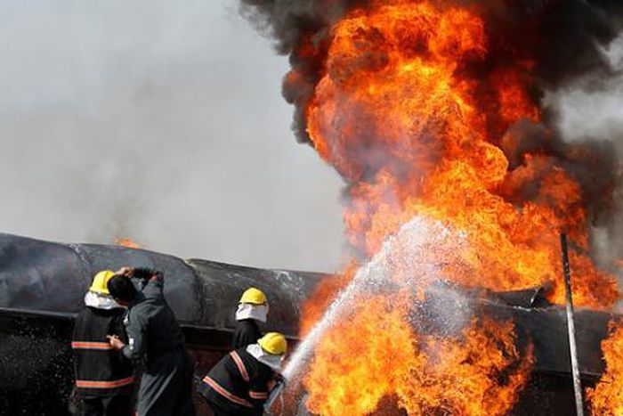 File image of a fuel tanker on fire
