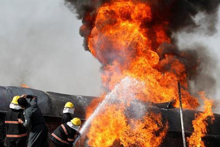File image of a fuel tanker on fire