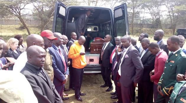 Kibra MP Ken Okoth's body when it arrived at Moi Girls High School for a funeral service