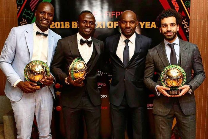 Denis Onyango, Sadio Mane, Jeremy Jitap and Mo Salah
