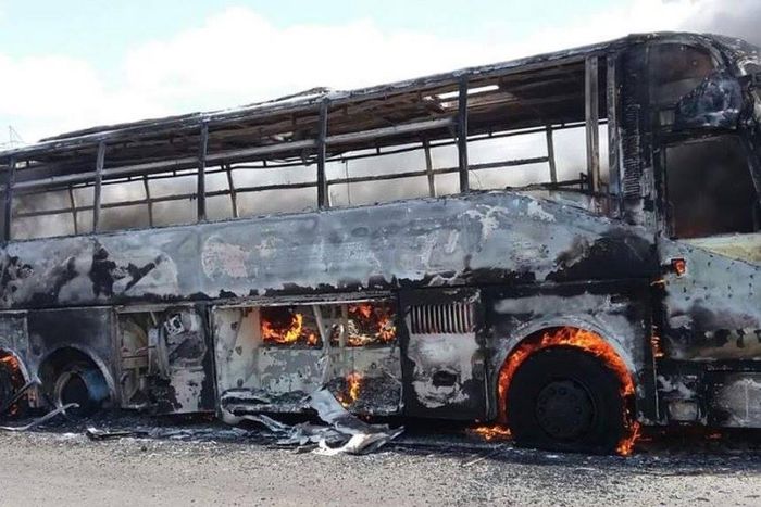 File image of a passenger bus that burst into flames