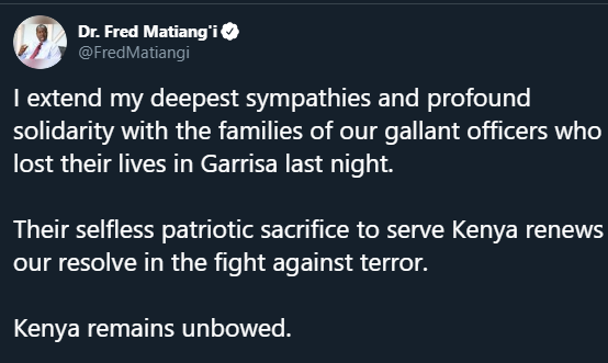 Uhuru, Matiang’i speak as government takes swift action following deadly attack that left 11 police officers dead