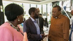 President Uhuru Kenyatta with Kisumu Governor Anyang' Nyong'o. 5 senior government officials sent home over corruption
