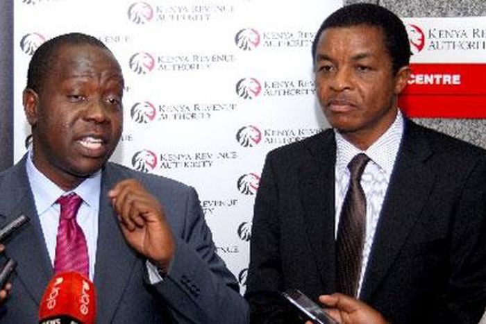 File image of CS Fred Matiangi with KRA Commissioner General John Njiraini
