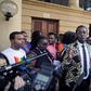 LGBTI activists during a press briefing shortly after the high court upheld a law banning gay sex on  May 24, 2019