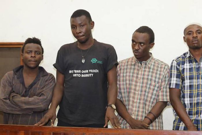 From left: Mnyika Maganga, Fredrick Gitari, Stephen Malenya and Mohamed Bwika at the Mombasa Court
