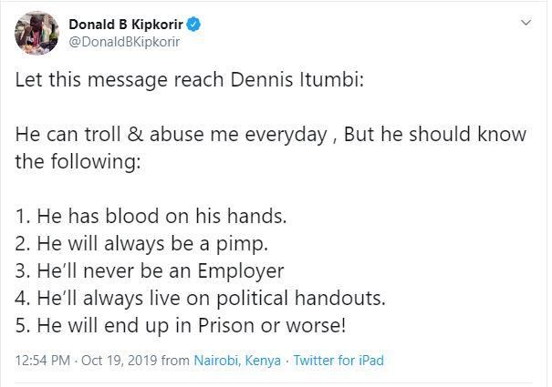 Donald Kipkorir shames Dennis Itumbi after dramatic clash in which they traded insults online