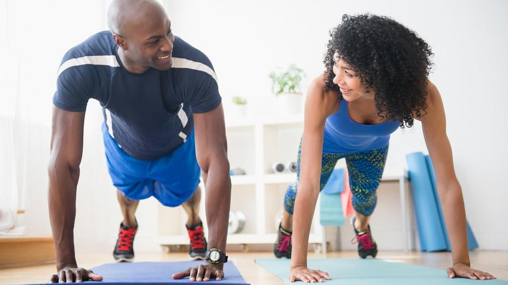 Couple working out (marthastewartweddings)