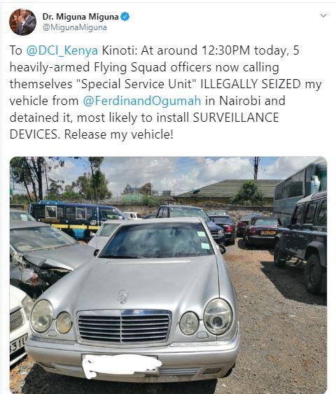 Miguna Miguna's vehicle seized by five heavily-armed men ahead of his much awaited return