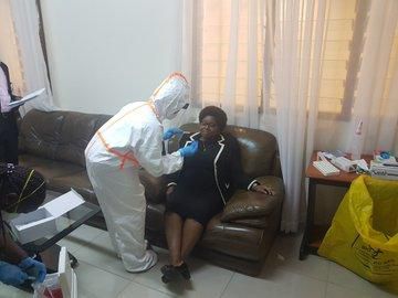 A member of CS Mutahi Kagwe's staff gets tested for Covid-19