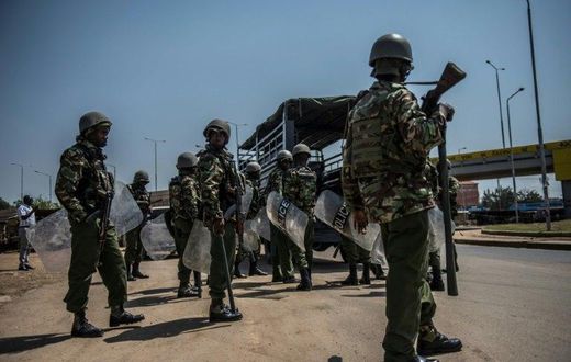 Kenyan police arrive to break up a protest from opposition supporters in Kisumu, western Kenya, on August 9, 2017