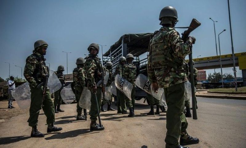 Kenyan police arrive to break up a protest from opposition supporters in Kisumu, western Kenya, on August 9, 2017