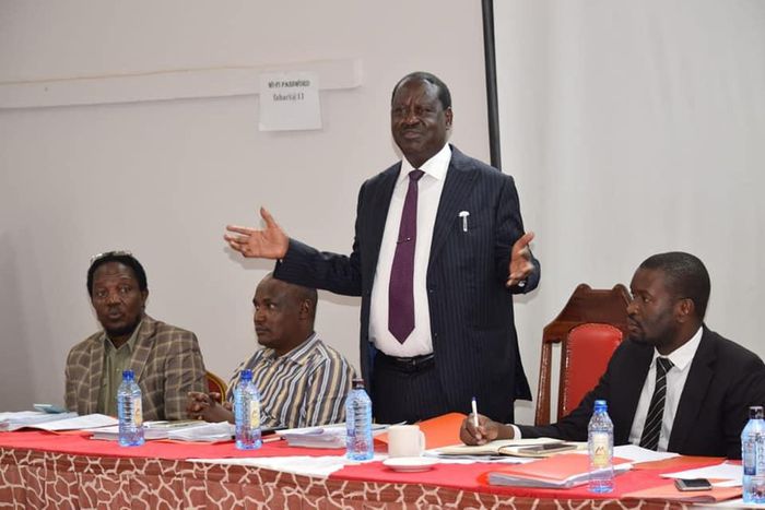 File image of Raila Odinga with a section of ODM party leadership