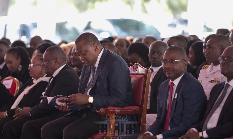 President Uhuru Kenyatta in Murang'a County during the funeral service of former Cabinet minister Charles Rubia (PSCU)