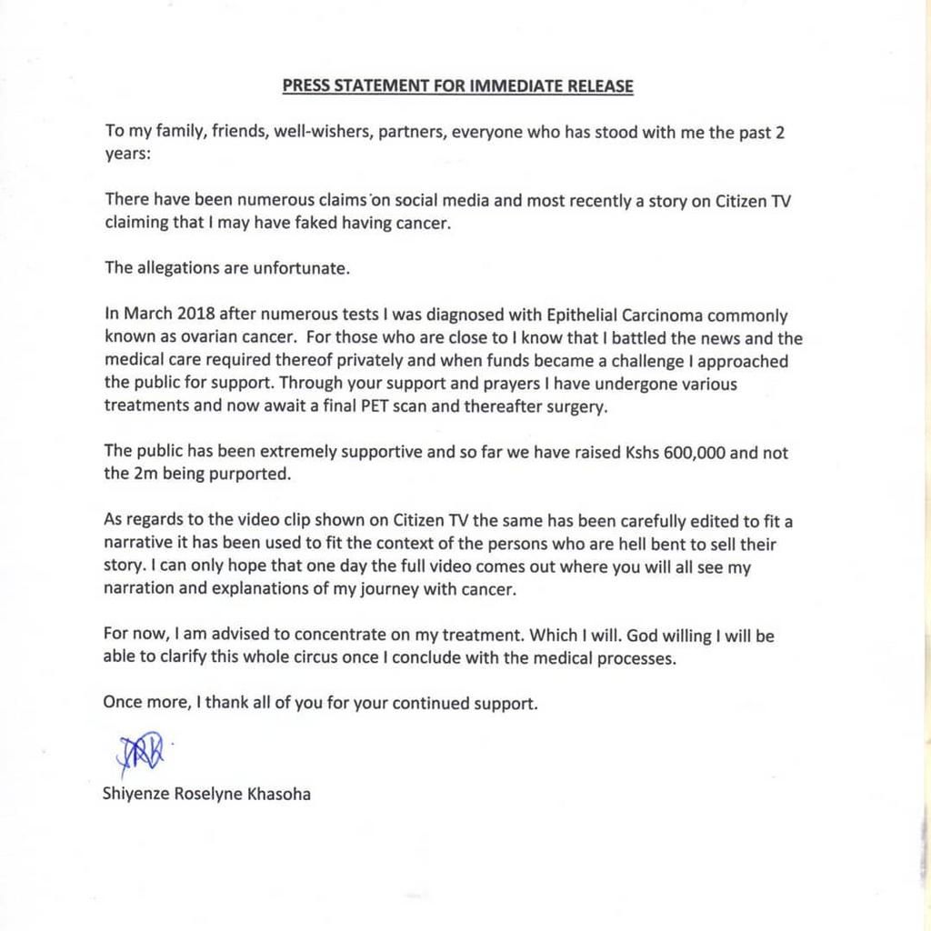 Khasoha Shiyenze's Statement