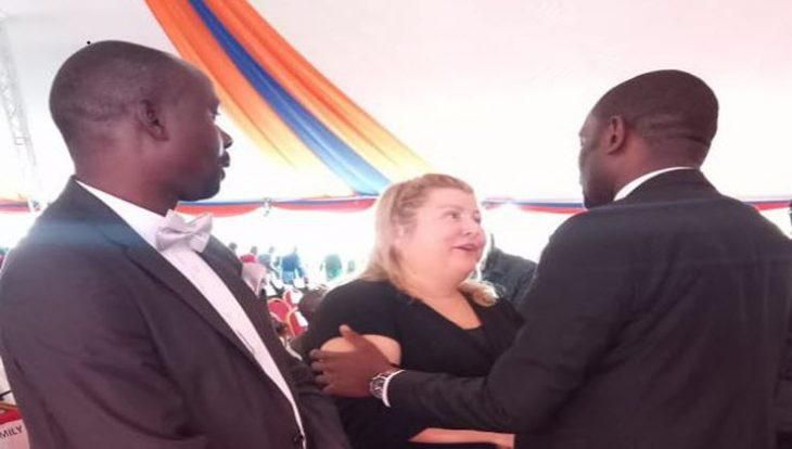 Ken Okoth's widow, Monica (centre) at the memorial service of husband at Moi Girls High School