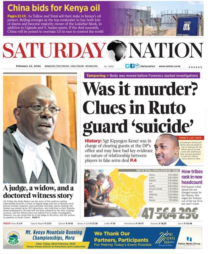 The cover of Saturday Nation, dated 22 Feb 2020