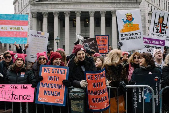 For third women's march, smaller crowds and some frayed edges