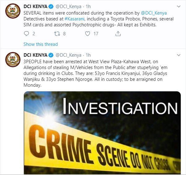 DCI bust car-theft syndicate drugging and robbing revelers in Nairobi clubs