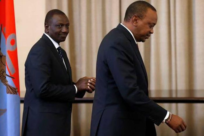File image of President Uhuru Kenyatta and DP William Ruto A recent survey by Infotrack has revealed that majority of Kenyans believe that the country is on the wrong track