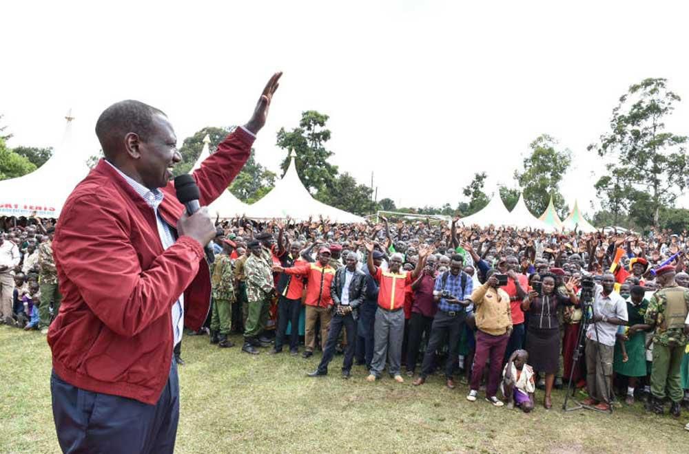File image of DP Ruto at a past public event John Adan, a tout in Githurai has reportedly sold off his land to support Ruto's 2022 bid