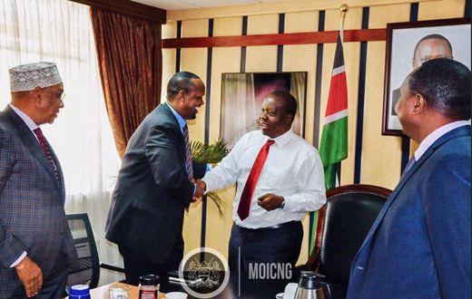 Ministry of Interior and Coordination of National Government  CS Fred Matiangi at a past meeting with leaders from Mandera. At least 70 Deputy County Commissioners have been transfered