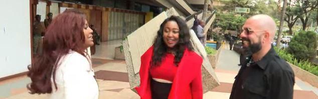 Nana Gecaga with Betty Kyalo and Gilad Millo during the tour of KICC